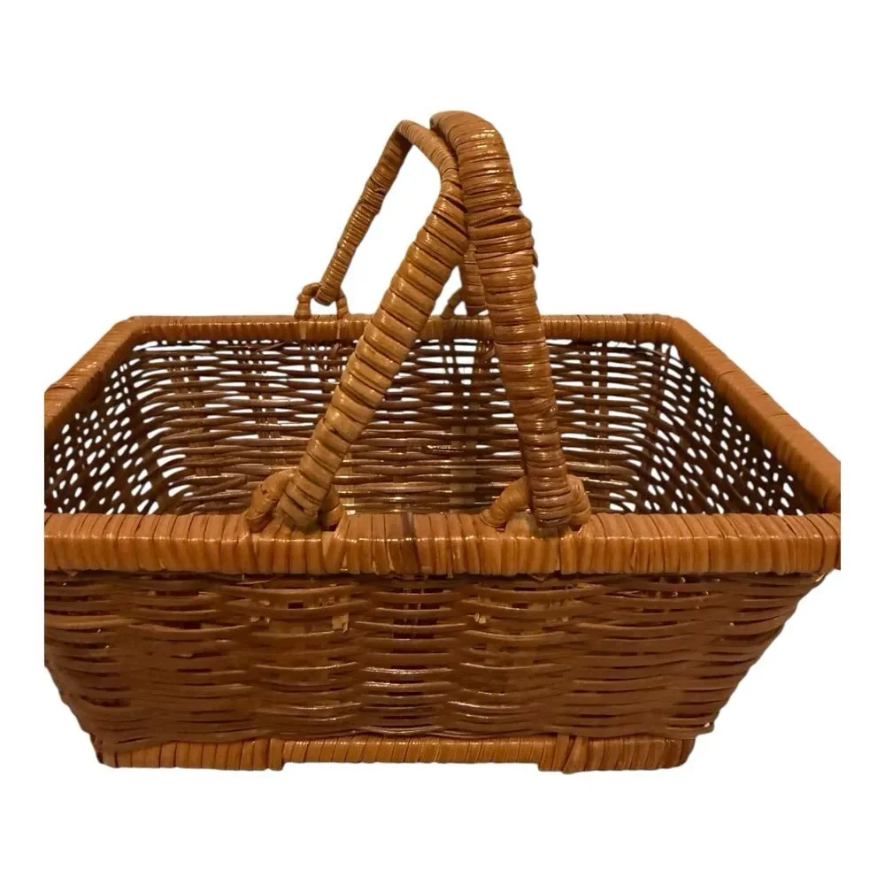 Basket Retangular Vintage Rattan & Wicker Storage FlowerArrangement Handle Woven